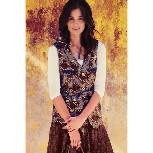 Anthropologie Elevenses Geo Safari Vest Geometric Linen Blend Women's S - Picture 2 of 11